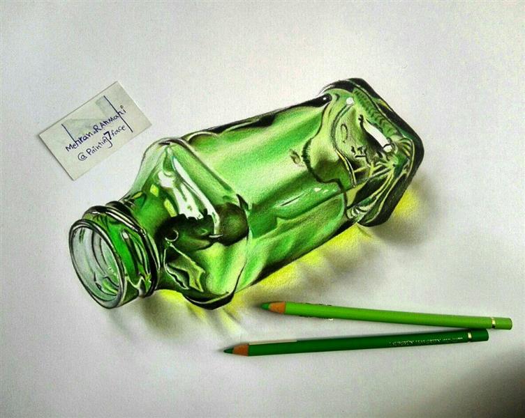 هنر نقاشی و گرافیک نقاشی سه بعدی مهران رحمانی شیشه سه بعدی با تکنیک مدادرنگی در ابعاد50 در40