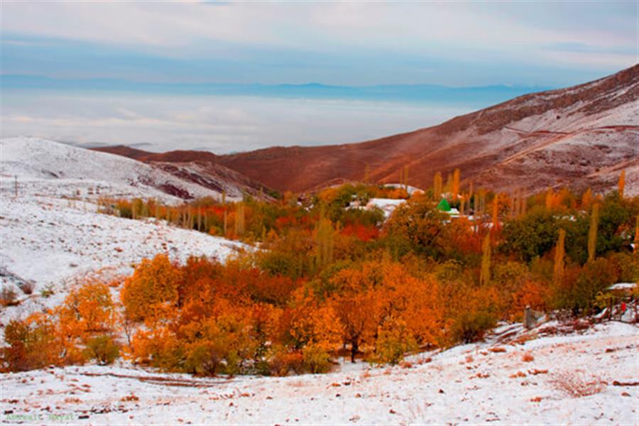 هنر عکاسی برف عکس اباصلت بیات برف در پاییز استان البرز روستای وشگین