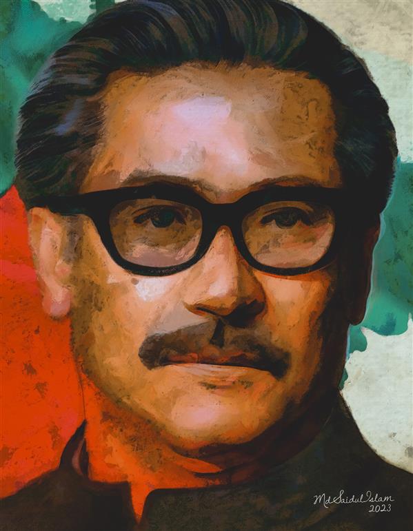 هنر نقاشی و گرافیک محفل نقاشی و گرافیک Md Saidul Islam "A Nation's Heartbeat: Artistic Homage to Bangabandhu Sheikh Mujibur Rahman"

The Father of the Bengali Nation Bangabandhu Sheikh Mujibur Rahman (1920-1975).

Sheikh Mujibur Rahman(March 17, 1920 – August 15, 1975) was a Bengali politician and statesman who was the founding leader of Bangladesh. He headed the "Awami League (Political Party)" and served as the first President of Bangladesh, and later as Prime Minister.

He is popularly referred to as "Sheikh Mujib (shortened as Mujib or Mujibur, not Rahman)", with the honorary title of Bangabandhu ("Friend of Bengal"), and widely revered in Bangladesh as the "Father of the Nation".


Artwork Details:
Subject: 35-year-old Bangabandhu
Rendered Artwork Width: 14800 px
Rendered Artwork Height: 20000 px
Rendered Artwork Size: 439 MB

The Artwork is posted in more compact dimensions (3552x4800px) within the DeviantArt Gallery.
 
