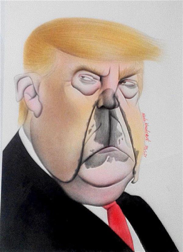 هنر نقاشی و گرافیک محفل نقاشی و گرافیک ندا خداوردی قراچه داغی #کاریکاتور #ترامپ#نقاشی #تکنیک ：#مداد_رنگی روی#مقوا.#بدون_قاب#اندازه：آچهار.