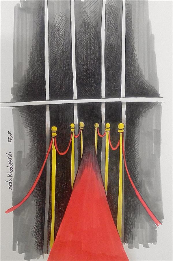 هنر نقاشی و گرافیک محفل نقاشی و گرافیک ندا خداوردی قراچه داغی کاریکاتور با موضوع：#تشریفات .متریال：#ماژیک و #روان نویس روی #مقوا.#زندان #قاب ندارد.سایز آ۴.