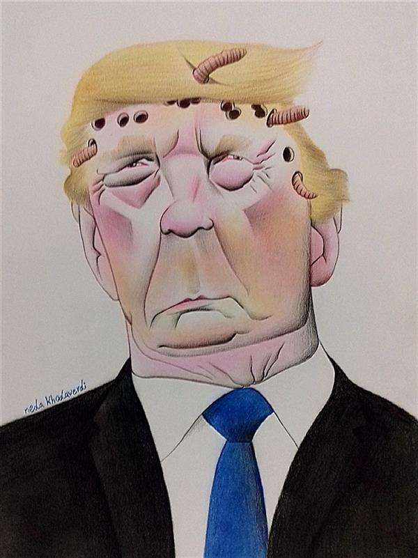 هنر نقاشی و گرافیک محفل نقاشی و گرافیک ندا خداوردی قراچه داغی #کاریکاتور ترامپ.سایز آ۴.تکنیک ：#مداد رنگی رو مقوا.بدون قاب