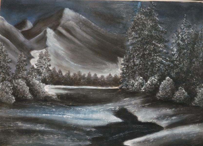 هنر نقاشی و گرافیک محفل نقاشی و گرافیک مریم خدیوی  #پاستل گچی#زمستان#کوهستان#نقاشی