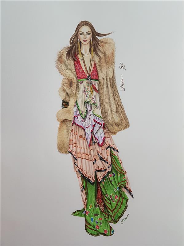 هنر نقاشی و گرافیک محفل نقاشی و گرافیک Shimaf_art لباس ابریشم و کت خز با استفاده از ماژیک و مدادرنگ روی مقوای اشتنباخ ابعاد A3