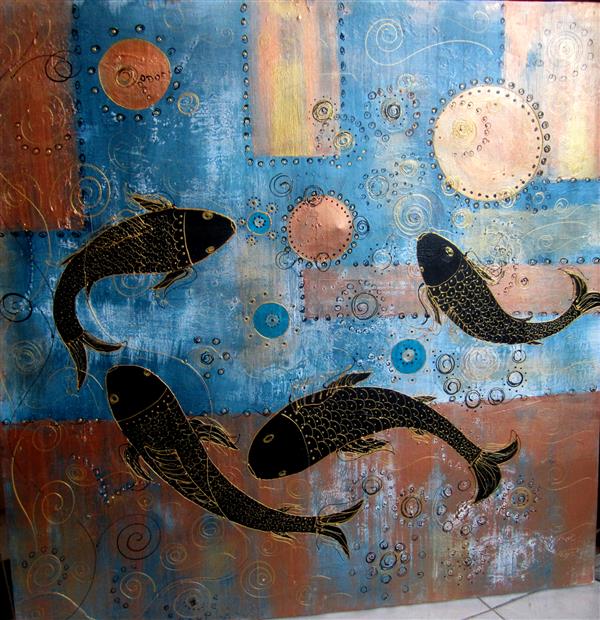 هنر نقاشی و گرافیک محفل نقاشی و گرافیک سولماز رهنما (ونداد) ابعاد ۱ در ۱ ترکیب مواد روی بوم نام اثر ماهی سیاه