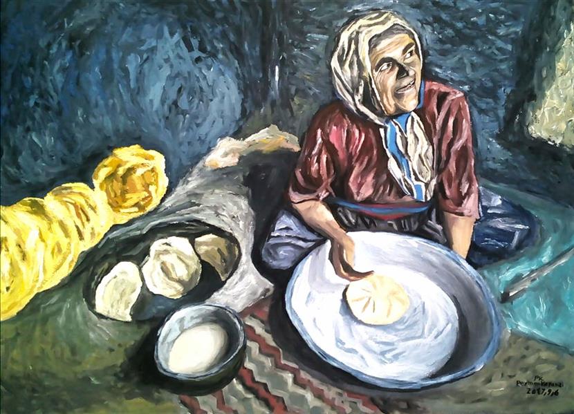 هنر نقاشی و گرافیک محفل نقاشی و گرافیک peyman_karandi_art نام تابلو : زن روستایی در حال پخت نان
تکنیک：اکرلیک
ابعاد：۵۰ ×۷۰