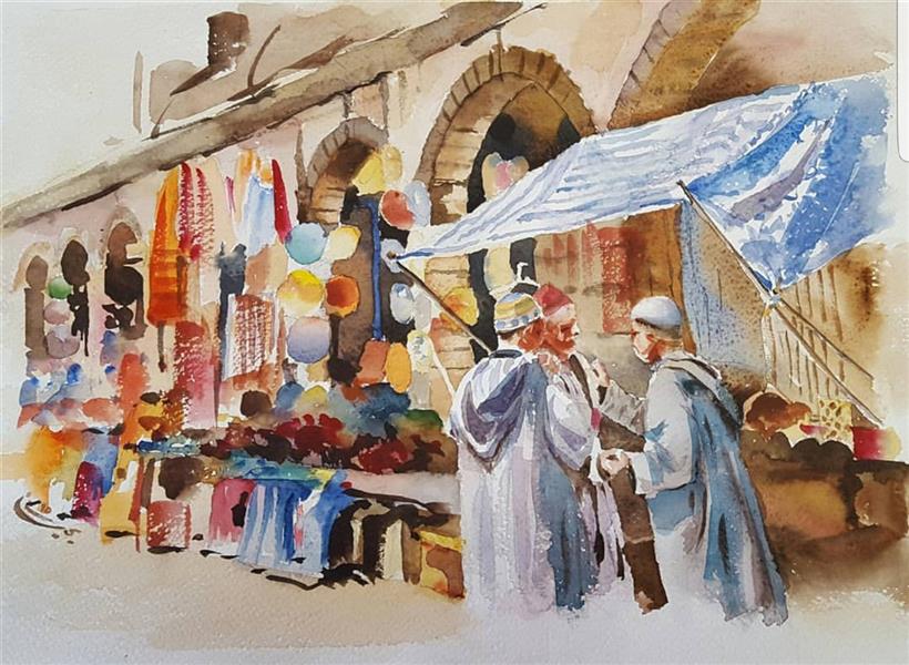 هنر نقاشی و گرافیک محفل نقاشی و گرافیک ساحل یحیایی #تکنیک: آبرنگ # ابعاد اثر : ۵۰×۷۰
عنوان: بازار مراکش