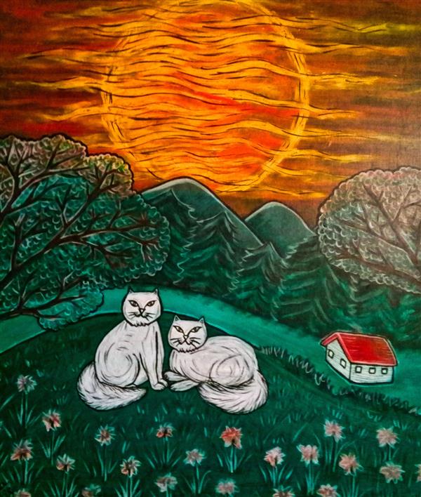 هنر نقاشی و گرافیک محفل نقاشی و گرافیک vida nooralipoor گربه ها و طبيعت . رنگ اكريليك روي بوم 60 در 70