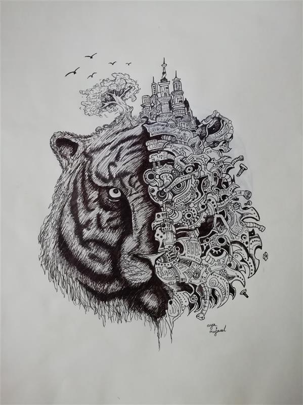 هنر نقاشی و گرافیک محفل نقاشی و گرافیک arya-m #doodleart #rapid #blackandwhite #tiger #artistic #paper #life