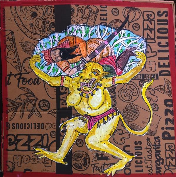 هنر نقاشی و گرافیک محفل نقاشی و گرافیک بهزاد نقاش نقاشی روی جعبه پیتزا ۱۴۰۲