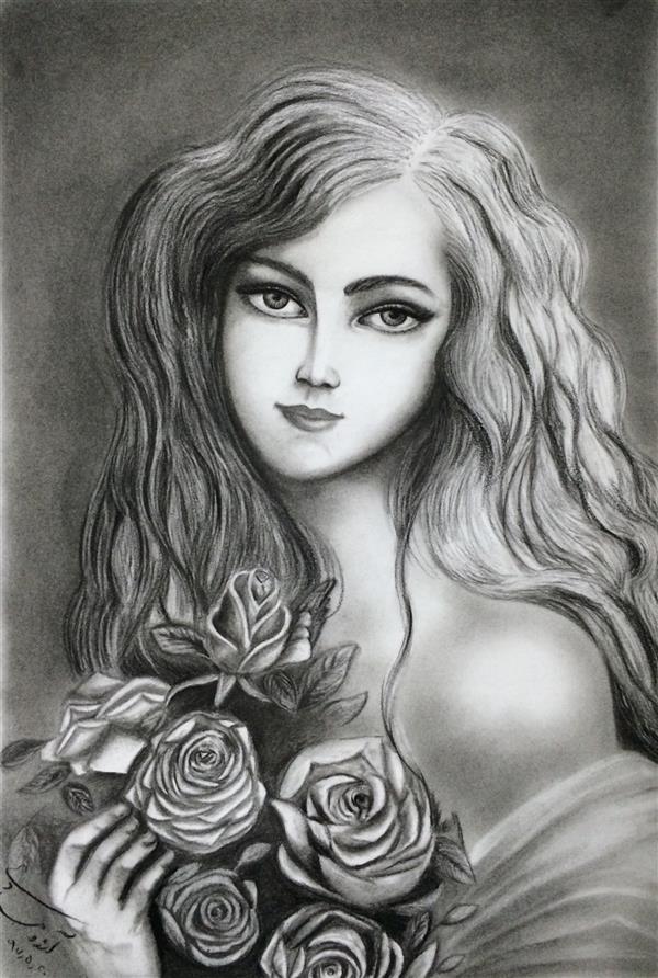 هنر نقاشی و گرافیک محفل نقاشی و گرافیک آرزو مرادی  #تکنیک سیاه قلم #کنته #۳۵•۴۵