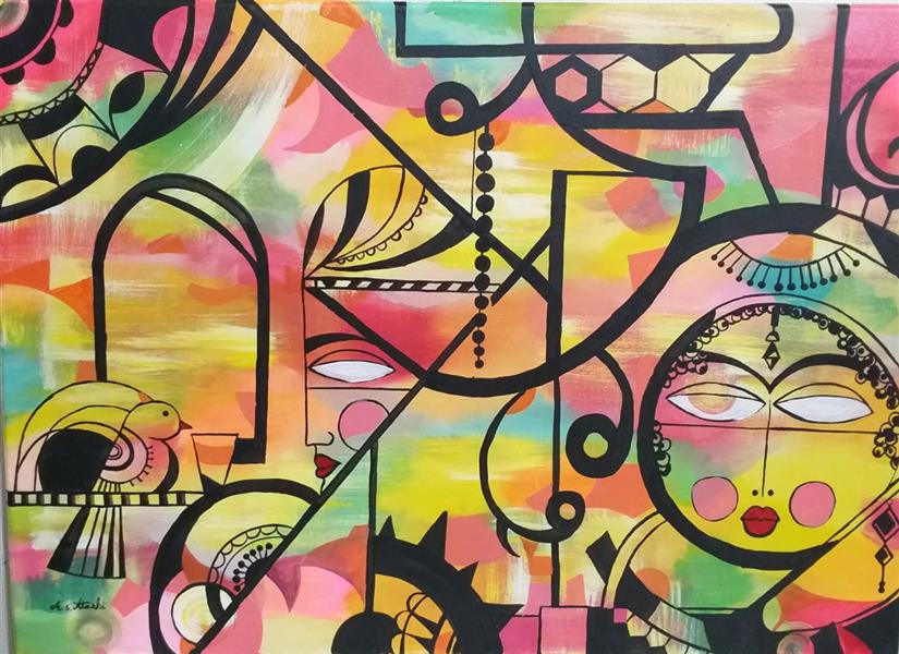 هنر نقاشی و گرافیک محفل نقاشی و گرافیک مریم سادات آتشی نقاشی#مدرن #اکرلیک #طرح باستانی ۷۰.۵۰سانتیمتر