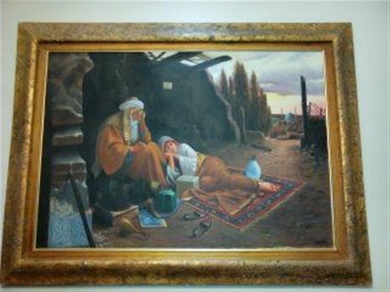 هنر نقاشی و گرافیک محفل نقاشی و گرافیک farshid jinak نام اثر : شیخ صنعان ودختر ترسا .( برگرفته از دیوان مولانا ).
ابعاد تابلو : 100+70
متریال تابلو : رنگ روغن روی بوم .
متریال قاب : چوب ، پتینه رنگ و ورق طلا .
ابعاد بیرونی قاب : 120+100