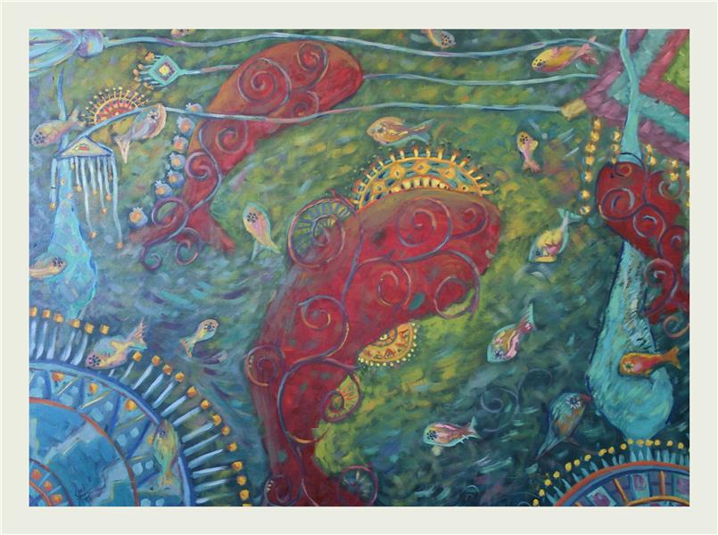 هنر نقاشی و گرافیک محفل نقاشی و گرافیک طاهره امیری حوض ماهی رنگ روغن ابعاد ۵۰×۷۰
