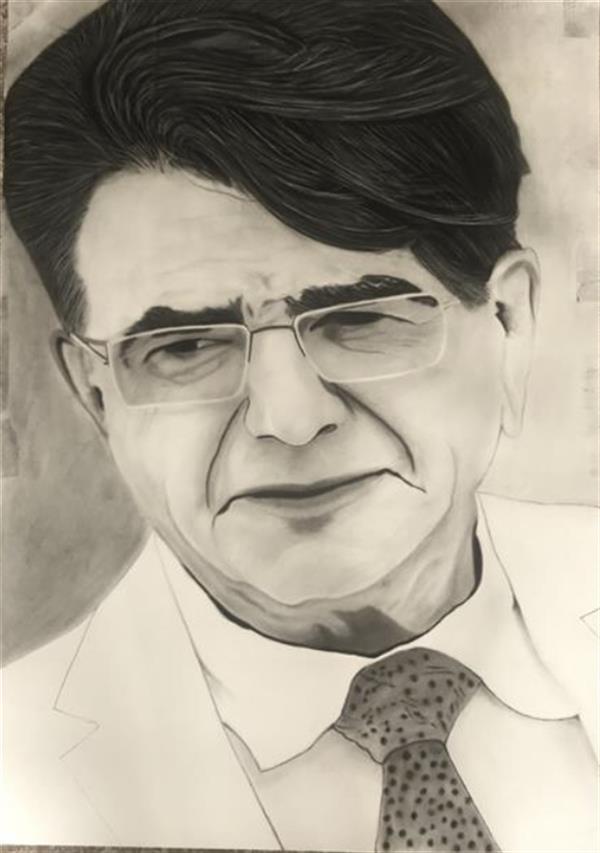 هنر نقاشی و گرافیک محفل نقاشی و گرافیک امید صفاریان -Omid safarian سیاه قلم پرتره فیگور استاد شجریان در ابعاد 70#50