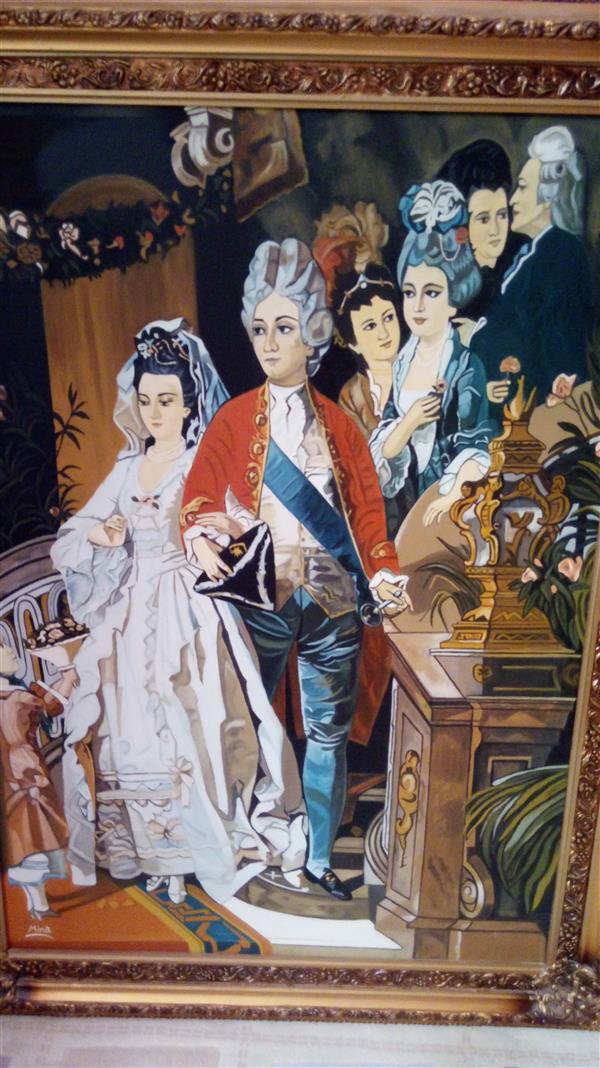 هنر نقاشی و گرافیک محفل نقاشی و گرافیک م-افشین تابلو نقاشی رنگ و روغن روی بوم-مجلسی کلاسیک-عروسی ناپلئون-ابعاد 100 در 70 سانتیمتر به همراه قاب