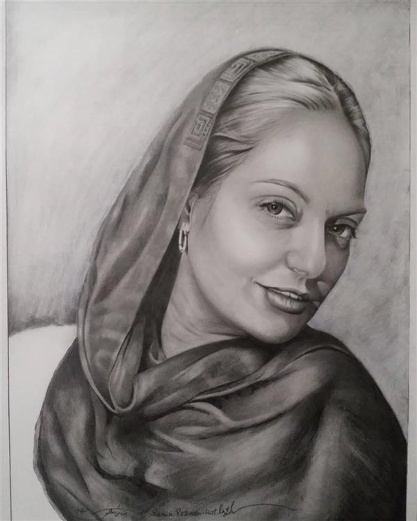 هنر نقاشی و گرافیک محفل نقاشی و گرافیک رامین رضایی مطلق پرتره بازیگر مهناز افشار تکنیک مداد اندازه 50*70 مقوا