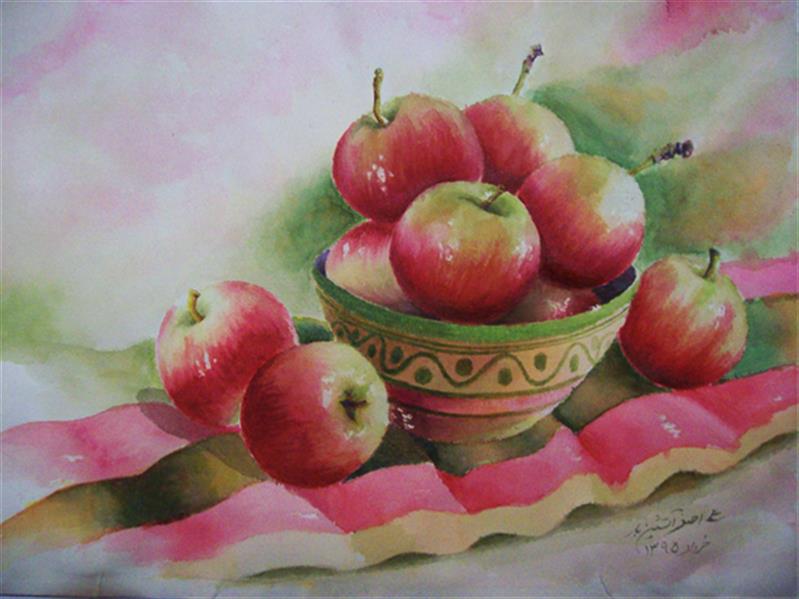 هنر نقاشی و گرافیک محفل نقاشی و گرافیک علی اصغر آتشین بار نام اثر# سیب های گلاب #تکنیک: آبرنگ - ابعاد 22*30