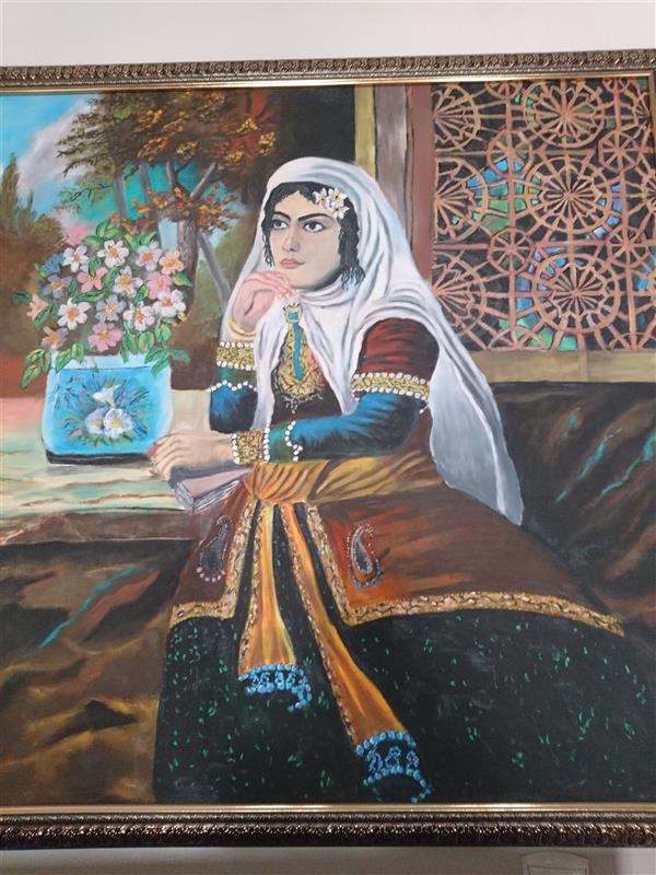 هنر نقاشی و گرافیک محفل نقاشی و گرافیک نرگس حبیبی تابلو رنگ روغن# یک در یک#زن قجری