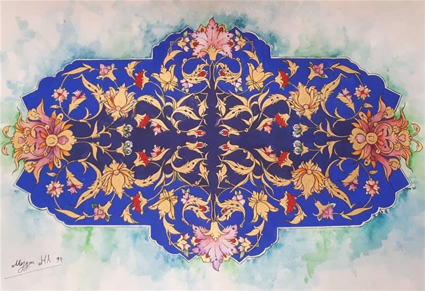 هنر نقاشی و گرافیک محفل نقاشی و گرافیک  مژگان حاجی کرم نام اثر آبی، تذهیب، سایز ۵۰×۳۰، همراه قاپ