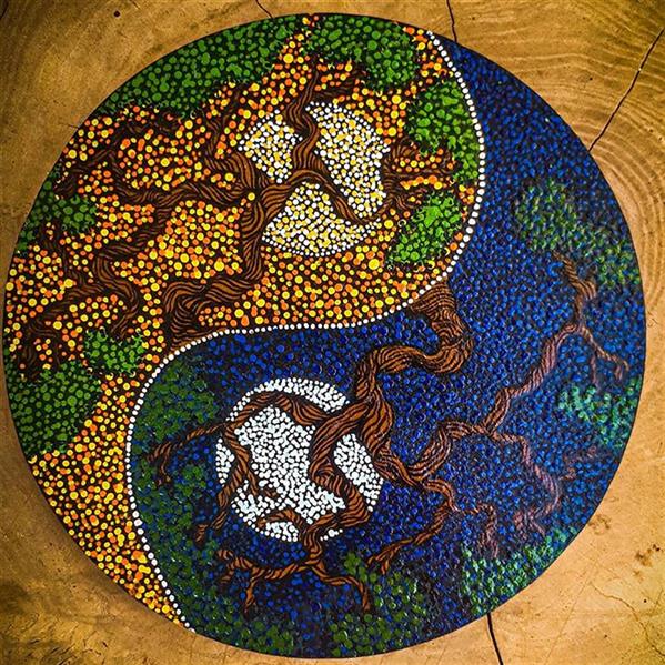 هنر نقاشی و گرافیک محفل نقاشی و گرافیک فاطمه علی خانی نقاشی ین و یانگ, سبک نقطه کوب,متریال چوب.سایز 30سانت, قابل اجرا در سایزهای مختلف
