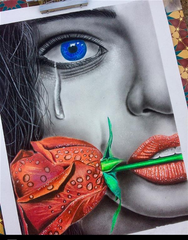هنر نقاشی و گرافیک محفل نقاشی و گرافیک الیاس حرب سایز A4  ترکیب مدارنگی و سیاه قلم