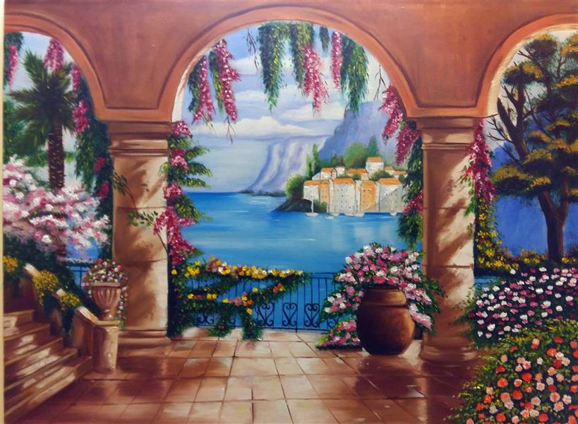 هنر نقاشی و گرافیک محفل نقاشی و گرافیک Mahdis alagheband ابعاد ۶۰*۸۰ 
رنگ روغن روی بوم
ایوان رو به دریا