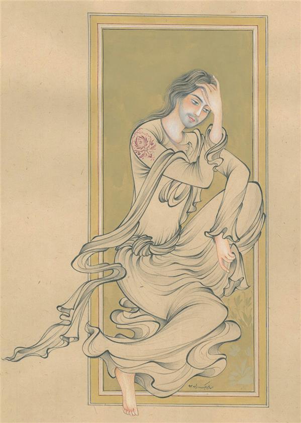 هنر نقاشی و گرافیک محفل نقاشی و گرافیک الهام بیک زاده سکوت تنهایی، ۳۵×۵۰، تکنیک قلمگیری، آب مرکب و آبرنگ