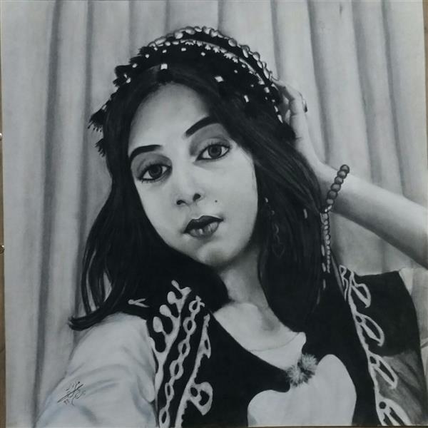 هنر نقاشی و گرافیک محفل نقاشی و گرافیک مرضیه اخوات سیاه قلم,مقوا,۱۳۹۶,دختر کورد,مرضیه اخوات