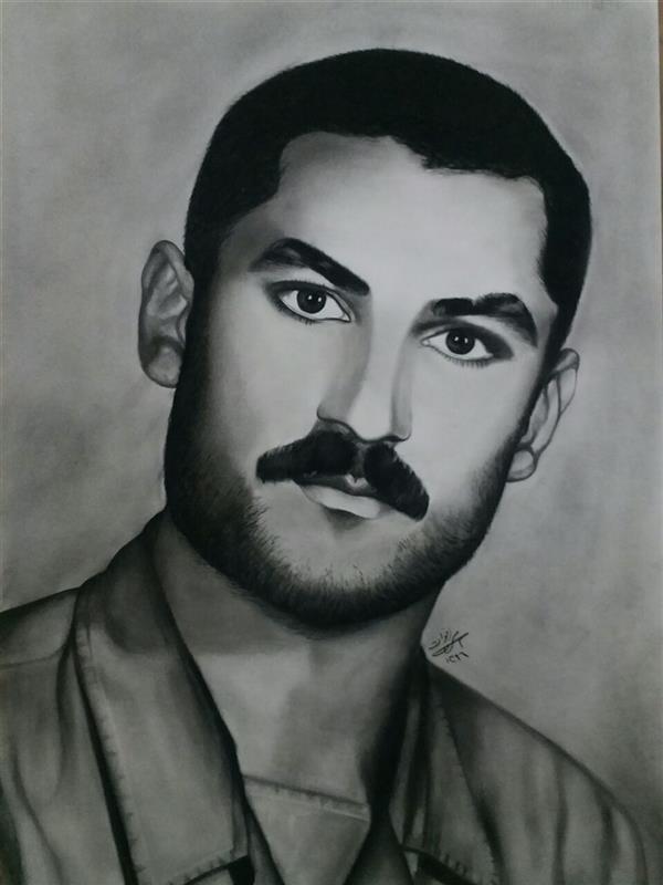 هنر نقاشی و گرافیک محفل نقاشی و گرافیک مرضیه اخوات سیاه قلم,مقوا,۱۳۹۶,سرباز,مرضیه اخوات
