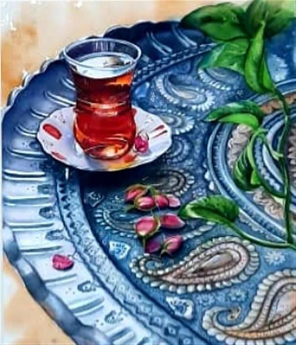 هنر نقاشی و گرافیک محفل نقاشی و گرافیک مرضیه برخوردار #نقاشی #آبرنگ #اثر نمایشگاهی اورجینال بهمراه قاب
سال ۱۳۹۹
نام اثر: اقلیم هنر
ما ز اقلیم هنر سوغات ناب آورده ایم🌹سینی مسین و هم عطر گلاب آورده ایم🌹 تار و پود عشق را با رنگ و آب آغشته ایم🌹 تا بیارائیم محفل، چای ناب آورده ایم.🌹 هنرمند و شاعر : مرضیه برخوردار.