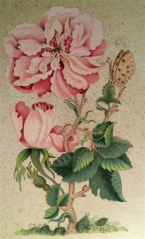 هنر نقاشی و گرافیک محفل نقاشی و گرافیک گلستان گل و پروانه ، مثنی سازی از آثار قدما به شیوه ی گل و مرغ ،  تکمیل اثر مربوط به سال ۹۶
