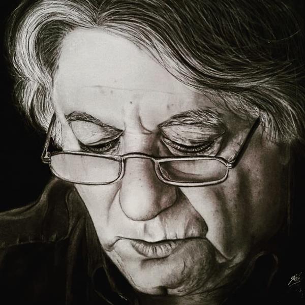 هنر نقاشی و گرافیک محفل نقاشی و گرافیک زهره فتحی چهره زنده یاداستادعزت الله انتظامی ،تکنیک سیاه قلم ،زهره فتحی
