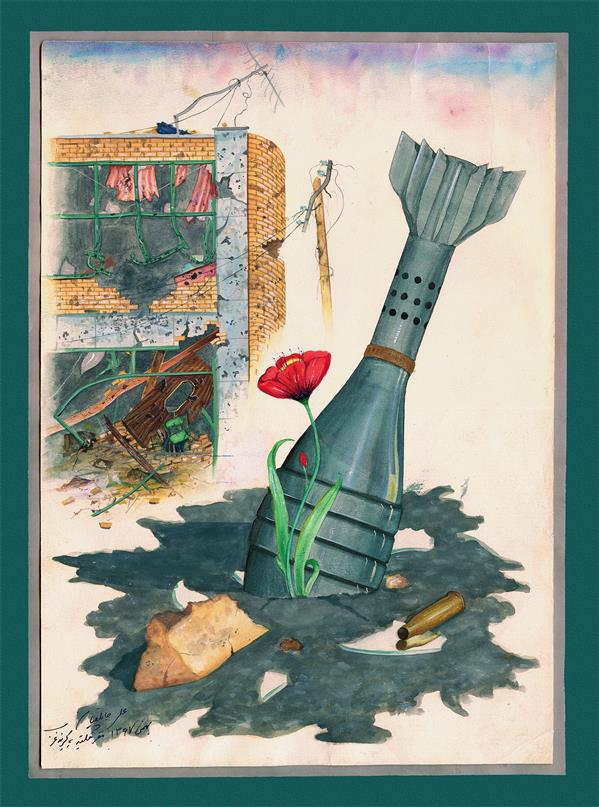 هنر نقاشی و گرافیک محفل نقاشی و گرافیک علی جاپلقیان نقاشی مفهومی ،آبرنگ ،1367 ،بازگشت زندگی به خرمشهر .اثر علی جاپَلَقیان