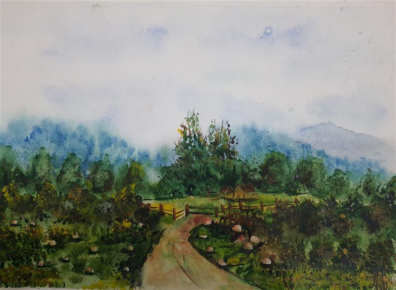 هنر نقاشی و گرافیک محفل نقاشی و گرافیک ژیلا کریمی صحن سرائی #آبرنگ#watercolor#آبرنگ منظره
