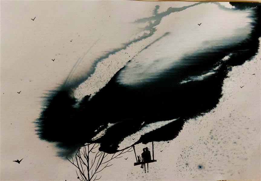 هنر نقاشی و گرافیک محفل نقاشی و گرافیک  امیر تیموری اثر آبرنگی روی مقوای فابریانو،نام اثر:تاب بازی در باد