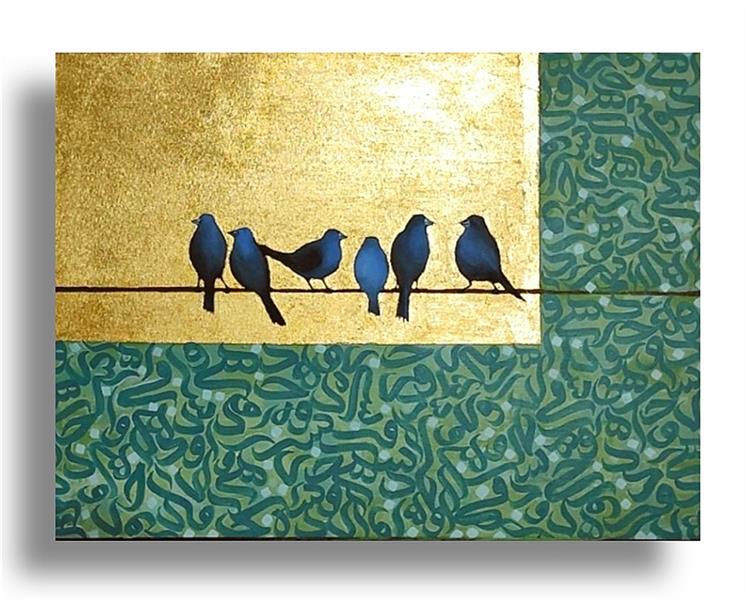 هنر نقاشی و گرافیک محفل نقاشی و گرافیک مهسا حسینی #نقاشی#کالیگرافی#ورق_طلا#آکریلیک#perisan_blue_birds