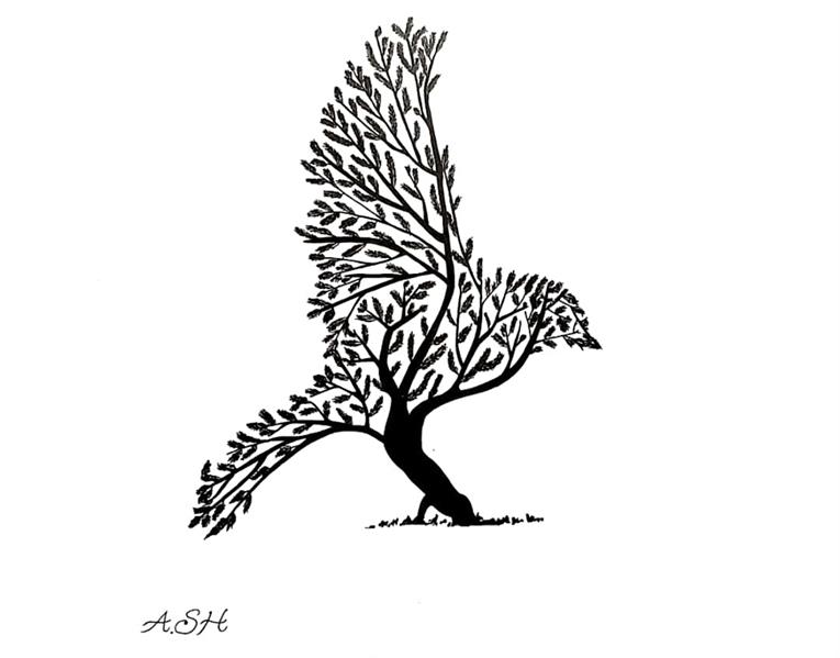 هنر نقاشی و گرافیک محفل نقاشی و گرافیک احمد شفیعی اثر احمد شفیعی | الهتم گرفته ضده از طبیعت، ترکیبی از سنگاب و شاخه های درختان