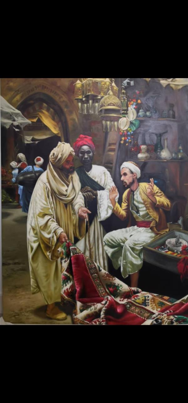 هنر نقاشی و گرافیک محفل نقاشی و گرافیک سولماز اصلان بیگی  رنگ و روغن روی بوم، 1400،فرش فروش،خانم دکتر شیما سلامی رتبه برتر دانشگاه تهران