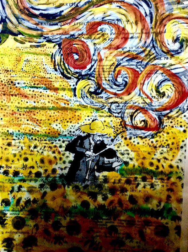 هنر نقاشی و گرافیک محفل نقاشی و گرافیک محمد احسانبخش آبرنگ روی کاغذ 72 سال قدمت سال  2022 نام اثر ونگوگ در مزرعه آفتابگردان هنرمند محمد احسانبخش