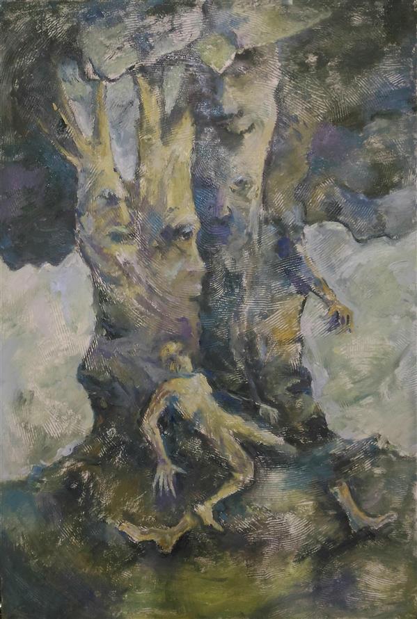 هنر نقاشی و گرافیک محفل نقاشی و گرافیک ab-derakhshan #ترکیب مواد 60*40 #انسان ، درخت#نوگرایی #سورئالسیم