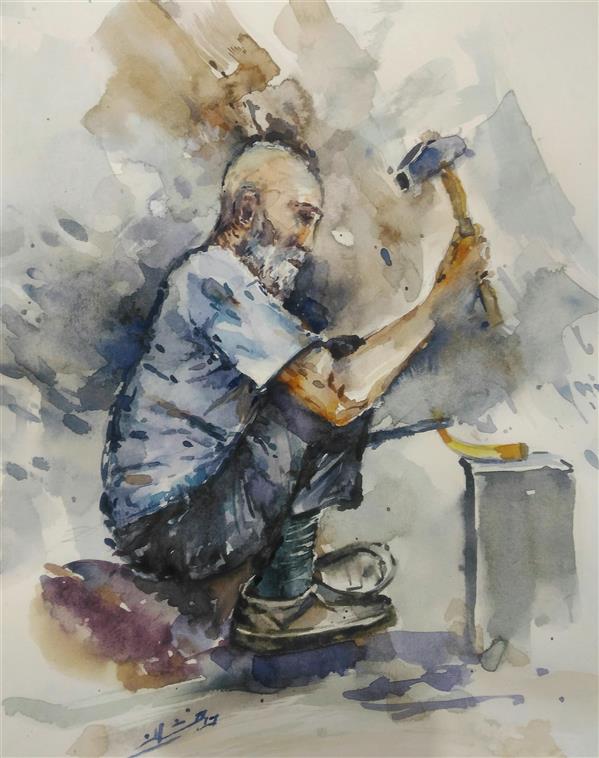 هنر نقاشی و گرافیک محفل نقاشی و گرافیک ab-derakhshan #آبرنگ ۳۰*۴۰  #فضا و فیگور بومی ،مجموعه کهن دیاران