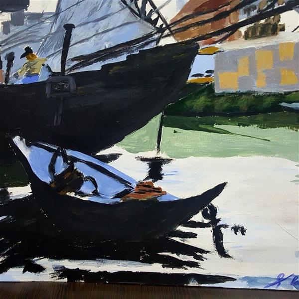 هنر نقاشی و گرافیک محفل نقاشی و گرافیک پروین  آقاحسینی نقاشی کشتی در لنگرگاه بااکرولیک