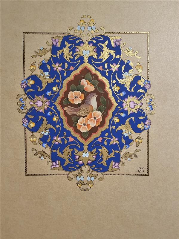 هنر نقاشی و گرافیک محفل نقاشی و گرافیک آویژه زرگریان #گل و مرغ #تذهیب