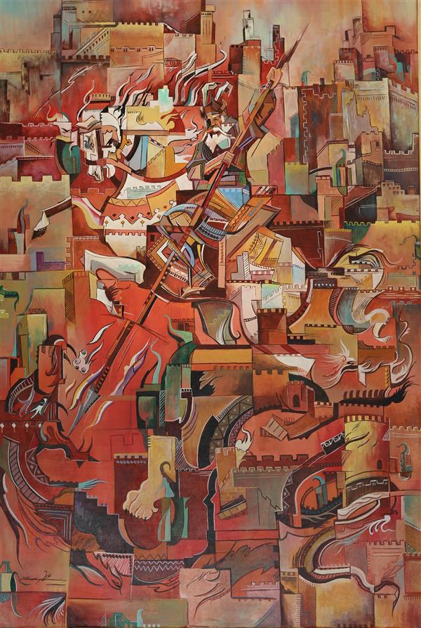 هنر نقاشی و گرافیک محفل نقاشی و گرافیک شهاب شیخ نژاد اکریلیک# روی بوم# ۱۴۰۰ #رستم و اژدها #شهاب شیخ نژاد#