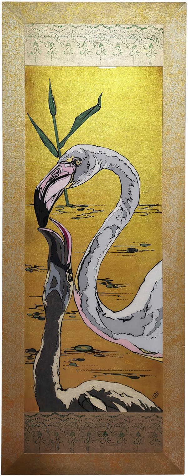 هنر نقاشی و گرافیک محفل نقاشی و گرافیک فریبا فردوسی  #اکریلیک_روی_پنل_چوبی
##1403خاور_دور#گیلان_زمین#فلامینگو_و_جوجه#فریبا_فردوسی