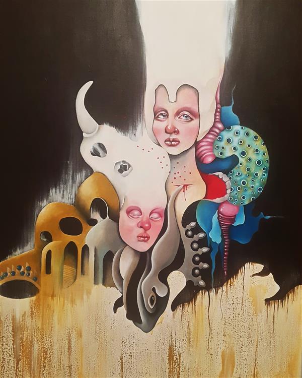 هنر نقاشی و گرافیک محفل نقاشی و گرافیک فرنوش صالحی  متریال:امرلیک روی بوم،سال خلق اثر:۱۳۹۸, نام اثر: کوچ، خال اثر:فرنوش صالحی