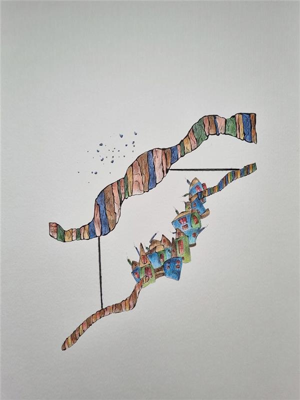 هنر نقاشی و گرافیک محفل نقاشی و گرافیک هاجر متین فر  مقوای ۴۰۰ گرمی
مدادرنگی و روان‌نویس و نخ
۱۴۰۴
دیگر در این شهر نیستم 
هاجر متین فر