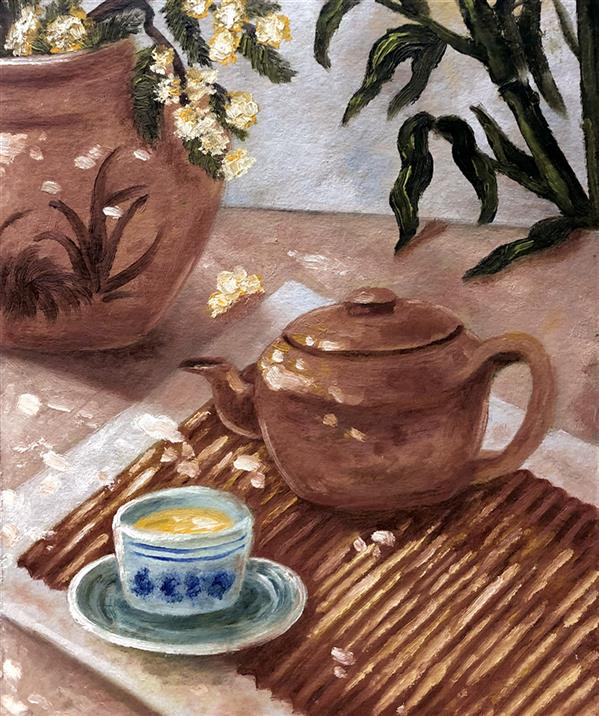 هنر نقاشی و گرافیک محفل نقاشی و گرافیک سارا باقری نام اثر: یک فنجان آرامش - رنگ روغن روی مقوا
نام هنرمند: سارا باقری - 1402
#رنگ_روغن 