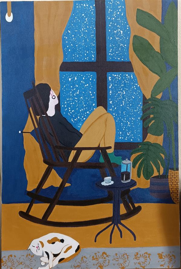 هنر نقاشی و گرافیک محفل نقاشی و گرافیک AtefehMehrabian نقاشی با متریال رنگ آکریلیک 
نام اثر : snowy day but warm
هنرمند : عاطفه مهرابی آن
بهمن ماه سال ۱۴۰۴